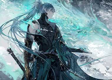 Anime Warrior with Dragon Digital Art