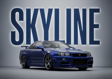 Blue Nissan Skyline Car