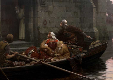 Medieval Family Escape by Boat Painting
