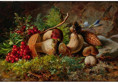 Still Life with Mushrooms and Berries