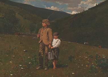 Boys in a Mountainous Landscape Painting