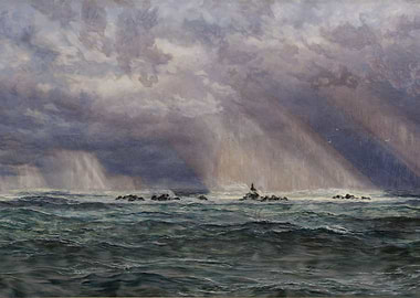 Seascape Painting with Stormy Sky