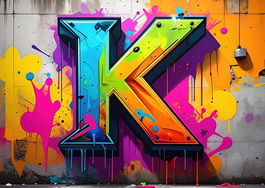 Colorful Graffiti Letter K on Wall