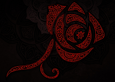 Toreador Vampire the Masquerade Red Rose Mandala on Black Background
