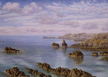 Coastal Seascape Painting with Rocky Outcrops