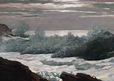 Seascape Painting with Crashing Waves