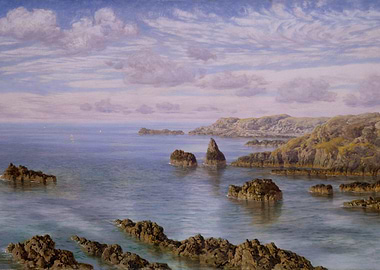 Coastal Seascape Painting with Rocky Outcrops