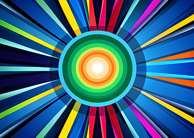 Prismatic Sunburst Mandala with Concentric Rings and a Luminous Central Orb