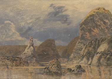 Coastal Landscape Painting with Cliffs