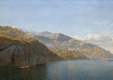 Coastal Landscape Painting with Boat