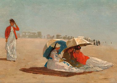 Beach Scene with Figures and Umbrellas