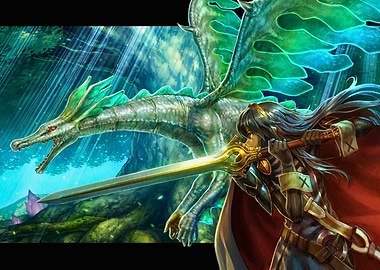 Warrior and Dragon Fantasy Art