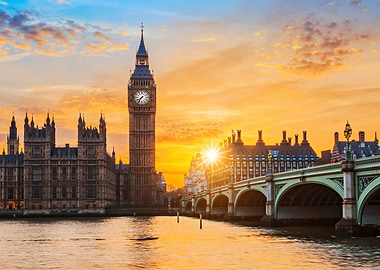 London at Sunset Big Ben and Bridge UK Cityscape