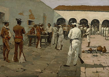 Mexican Revolutionaries in a Courtyard Painting