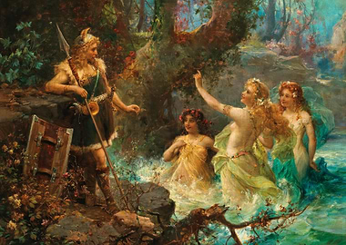 Viking and Nymphs Painting
