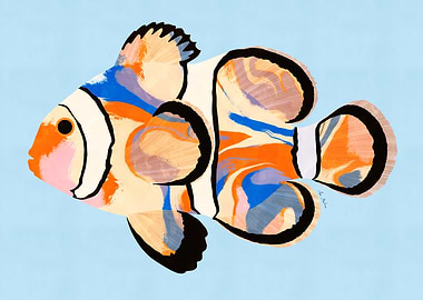 Clownfish Illustration on Light Blue Background
