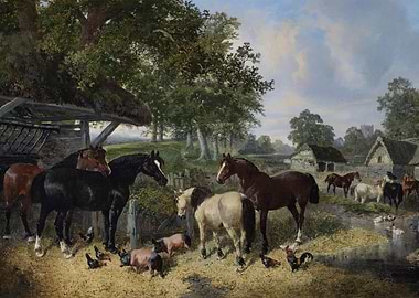 Pastoral Scene with Horses and Farm Animals