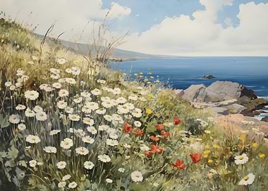 Meadow Flowers and Ocean