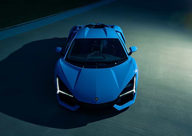 blue lamborghini supercar aerial view