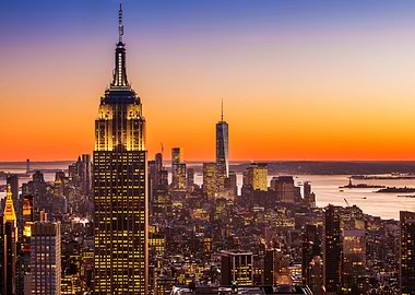 New York City Skyline at Sunset - America Cityscape Photo