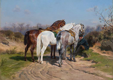 Horses and Rider in Landscape Painting
