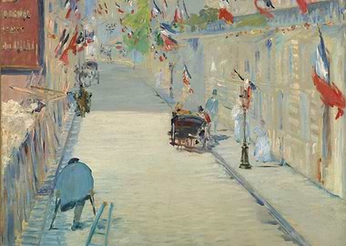 Impressionist Street Scene with Flags