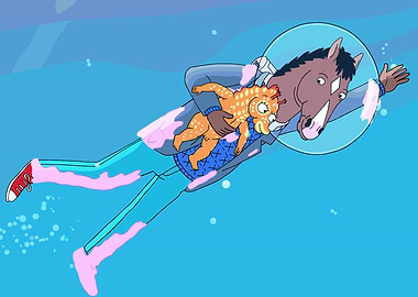 BoJack Horseman underwater with baby seahorse