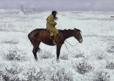 Native American on Horse in Winter