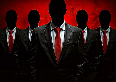 Silhouetted figures in suits and ties