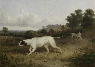 Hunting Scene with Dogs and Hunter
