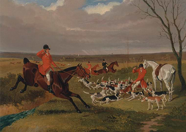 Fox Hunt Painting with Horses and Dogs