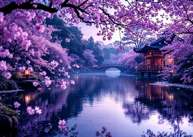 Japanese Garden with Cherry Blossoms