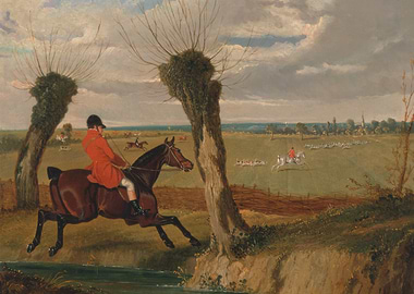 Fox Hunt Painting with Riders and Hounds