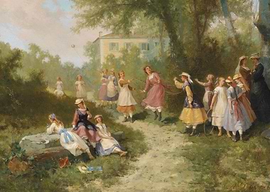 Children Playing in a Sunny Landscape