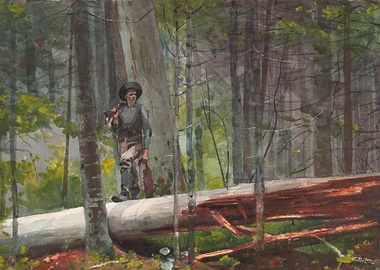 Man in Forest Watercolor Painting