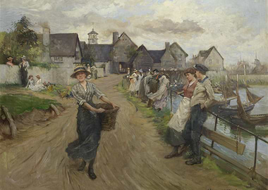 Village Scene with Figures by the Water