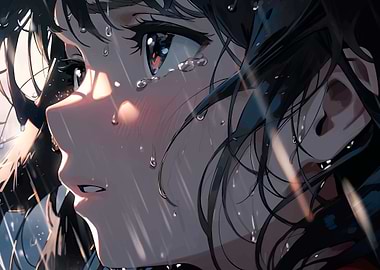 Crying Anime Girl with Water Droplets