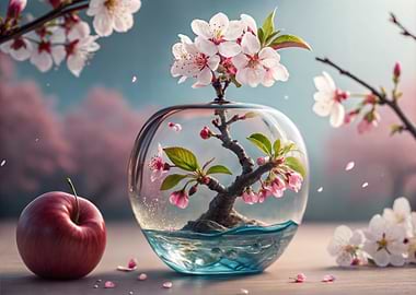 Apple Cherry Blossom Bonsai in Glass Vase