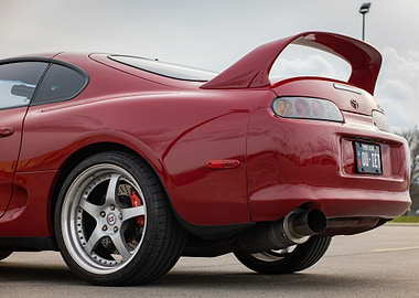 Red mark4 a80 Toyota Supra Rear View quiet plate