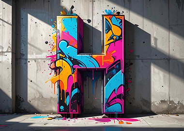 Graffiti Letter H on Concrete Wall