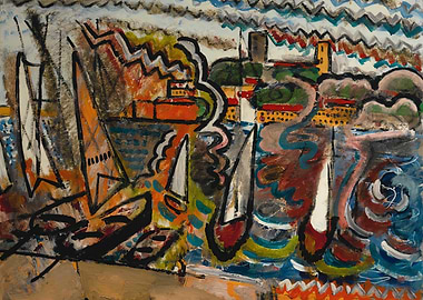 Abstract Seascape Painting with Sailboats by francic picabia