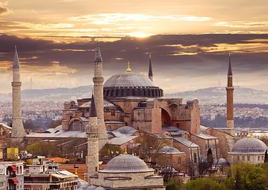 hagia sophia at sunset, istanbul