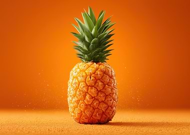 Pineapple on Orange Background