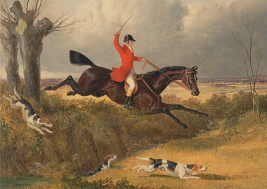 Fox Hunt Painting with Horse and Dogs
