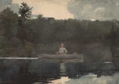 Canoe in Calm Waters Painting