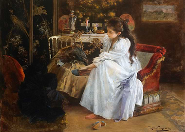 Woman in White Dress Putting on Shoe