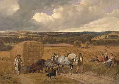 Hay Harvest Scene with Horses