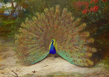 Peacock with Displayed Feathers Painting