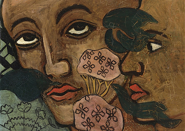 Abstract Portrait with Floral Elements Painting