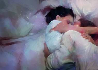 Couple Embracing in Bed Painting